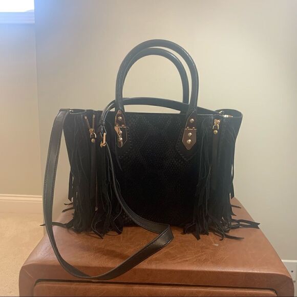 Henri Bendel A-List Satchel Black with Fringe - Picture 14 of 15